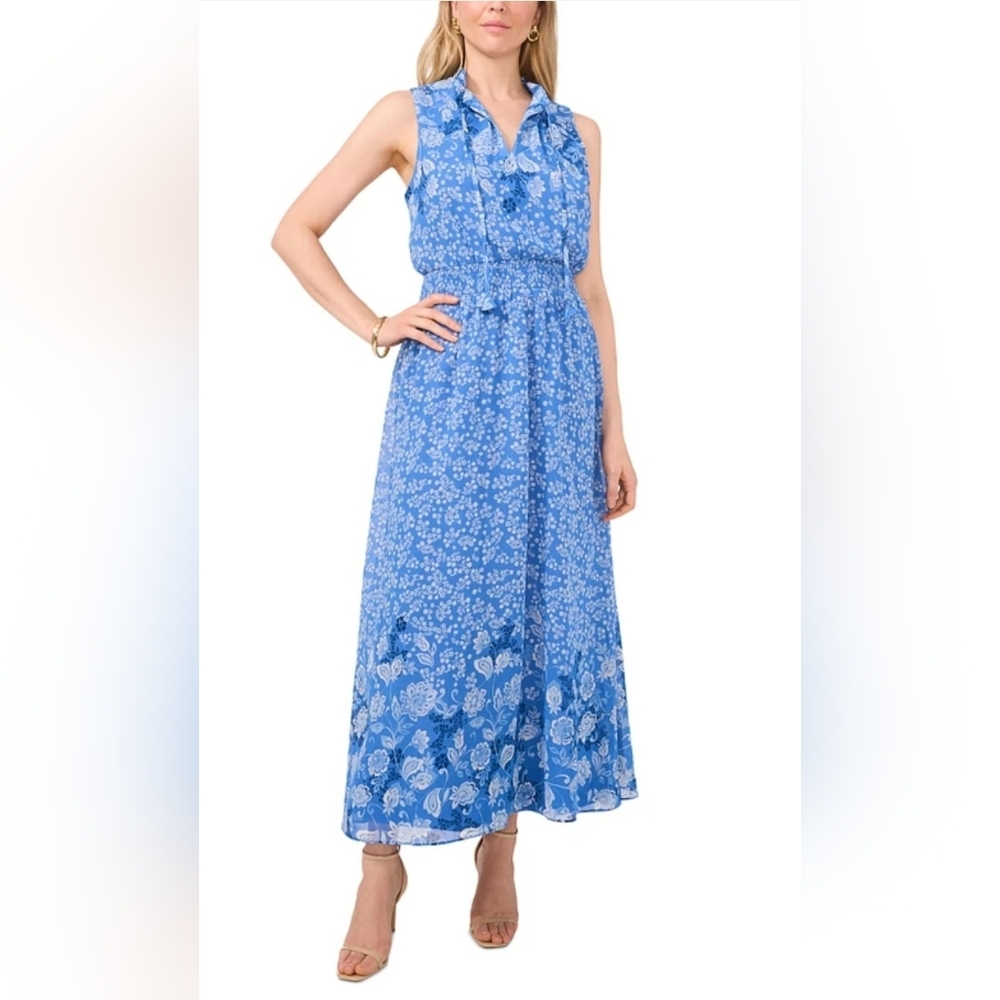 NWOT Msk Women's Sleeveless Tie-Neck Smocked Waist Maxi Dress
